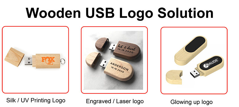 Wood thumb drive logo solution